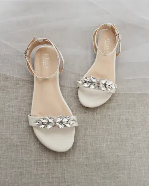 Satin Flat Sandal with Butterfly Brooch and Ankle Strap