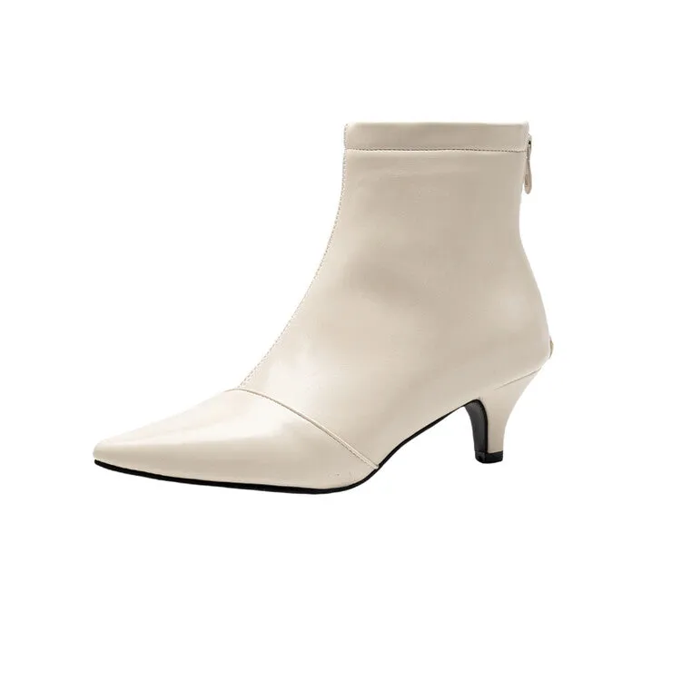 Women's Patent Leather Pointed Toe Kitten Heel Ankle Boots