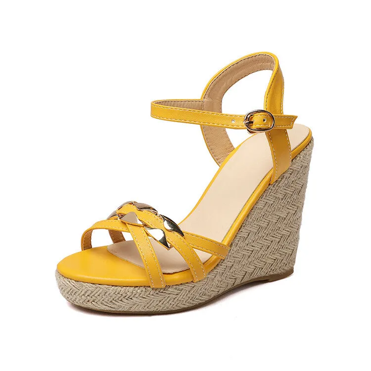 Women's Woven Ankle Strap Wedge Heel Platform Sandals